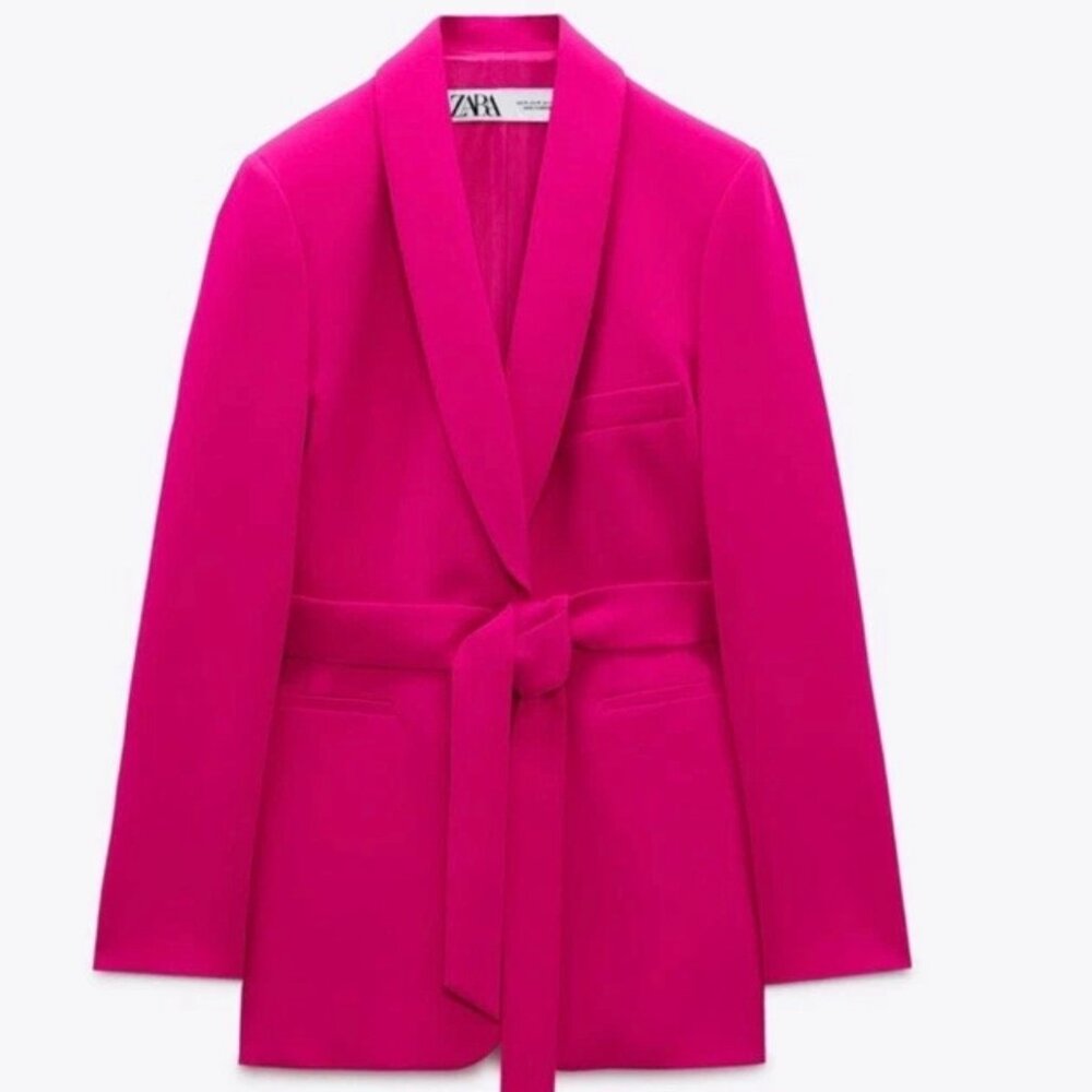 🩷✨ ZARA Belted Tuxedo Blazer Neon Fuchsia Pink Small ✨🩷